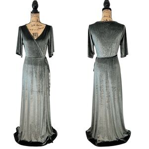 Baltic Born Katelyn Velvet True Wrap Maxi Dress in Eucalyptus